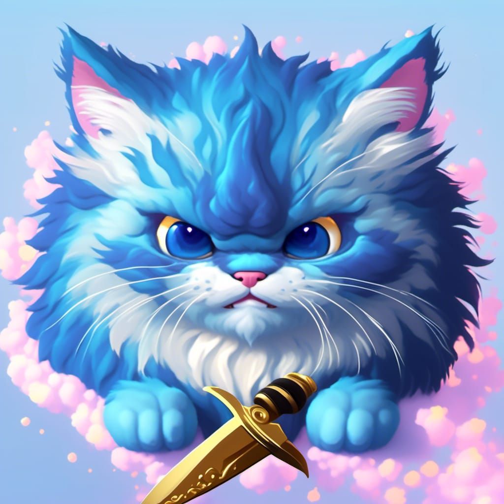 <lora:Cloud Animals:1.0> Angry cute fluffy  cat with a knife