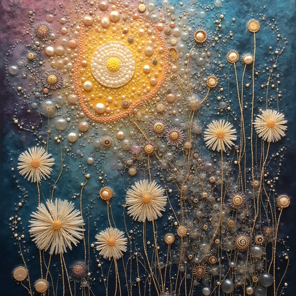 Heavenly Iridescent Dandelions in Lacy Beadwork