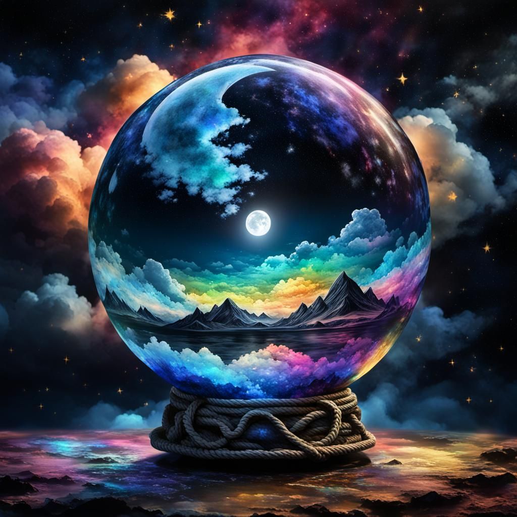 Gothic Crystal Ball Reflecting a Space Horror Scene