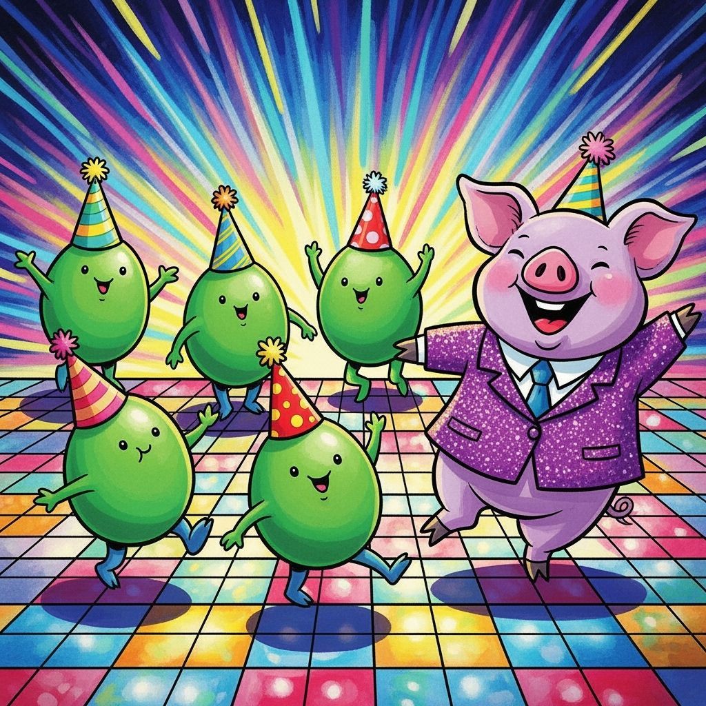 Whimsical Dance Party with Green Eggs and Purple Pig