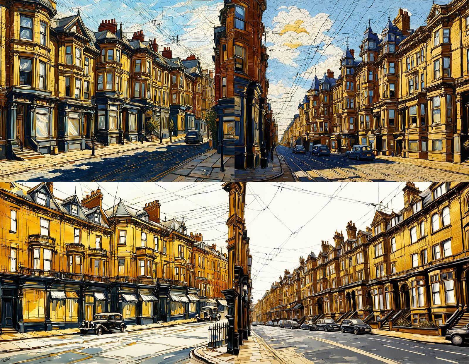 Golden Edwardian Street View Architecture Art