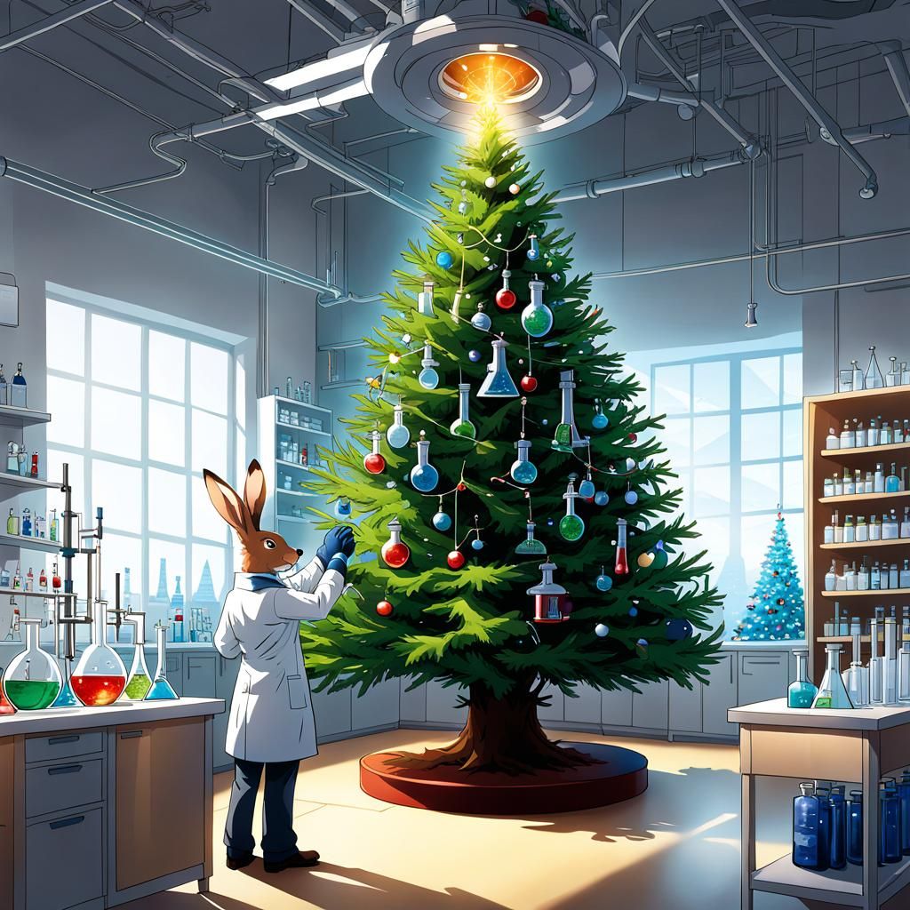 Festive Chemistry: Lab Christmas Tree with Scientist Hare