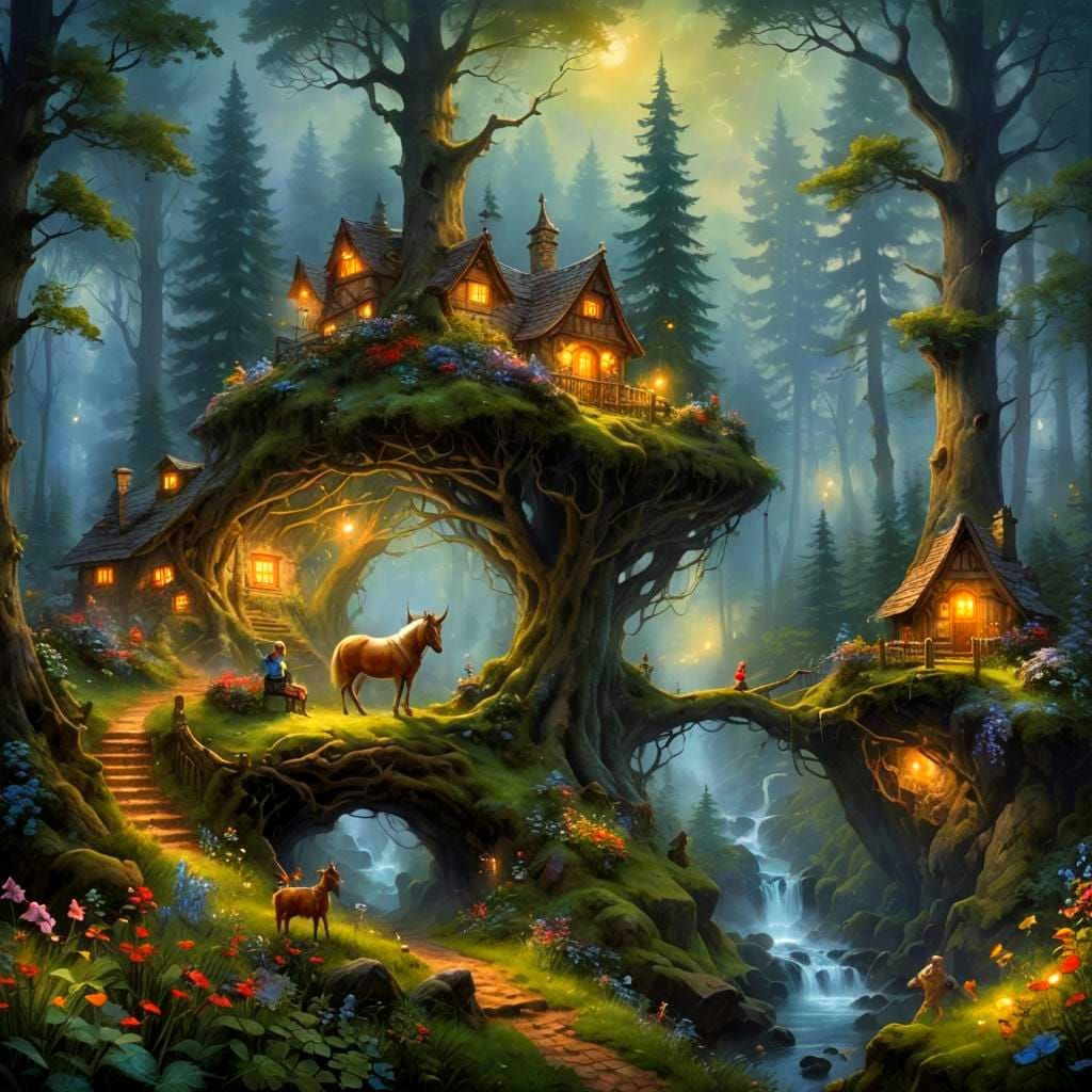 Enchanted Black Forest Clearing with Unicorn