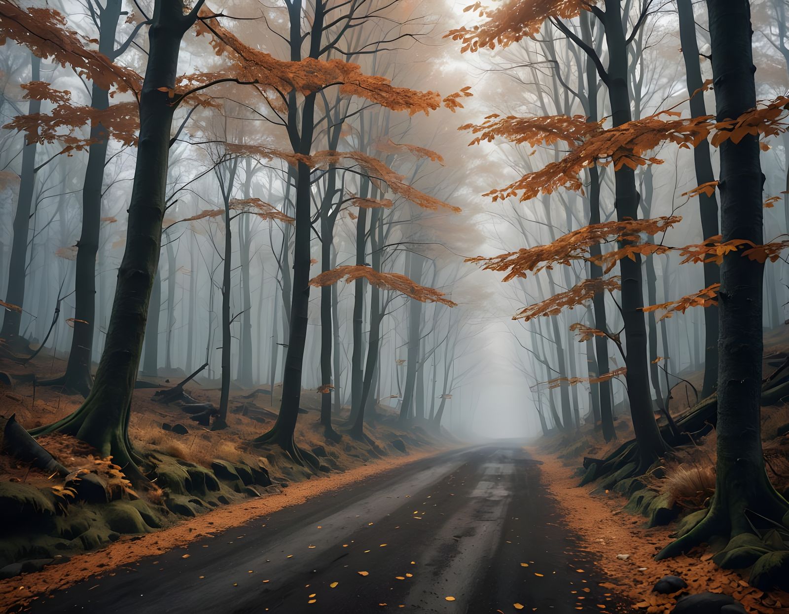 Mysterious Forest: Autumn Meets Winter in Fog