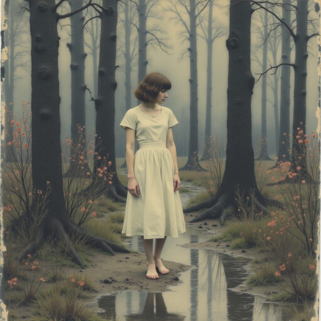 Moody Bayou Girl in Watercolor Painting