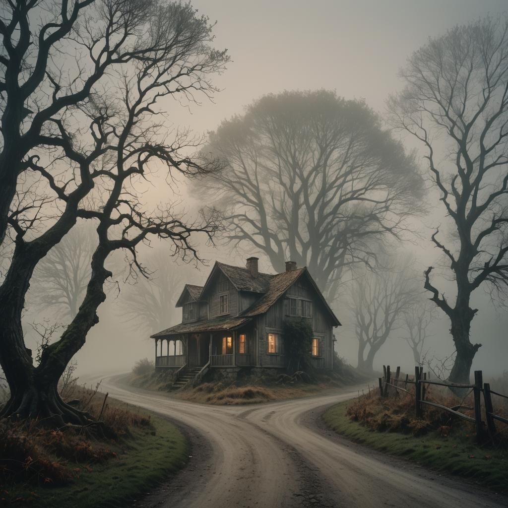 Ethereal House in Fog: Cinematic Digital Art