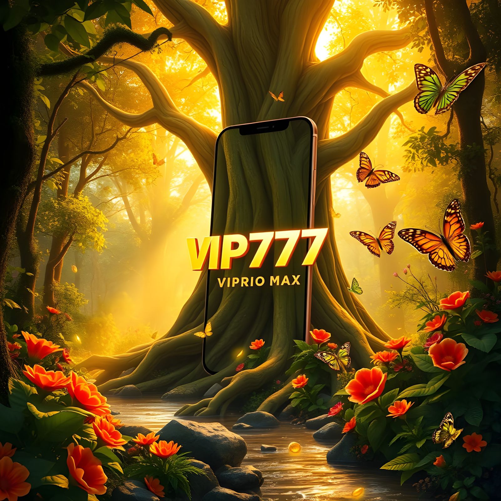 Enchanted Forest Oasis with Golden Majesty