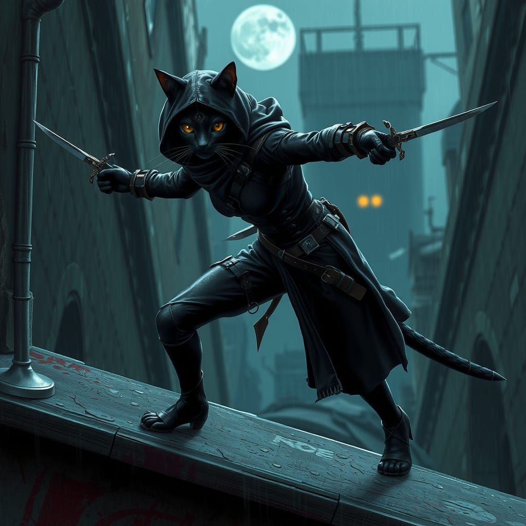 Midnight Cat Assassin Stalks Urban Shadows