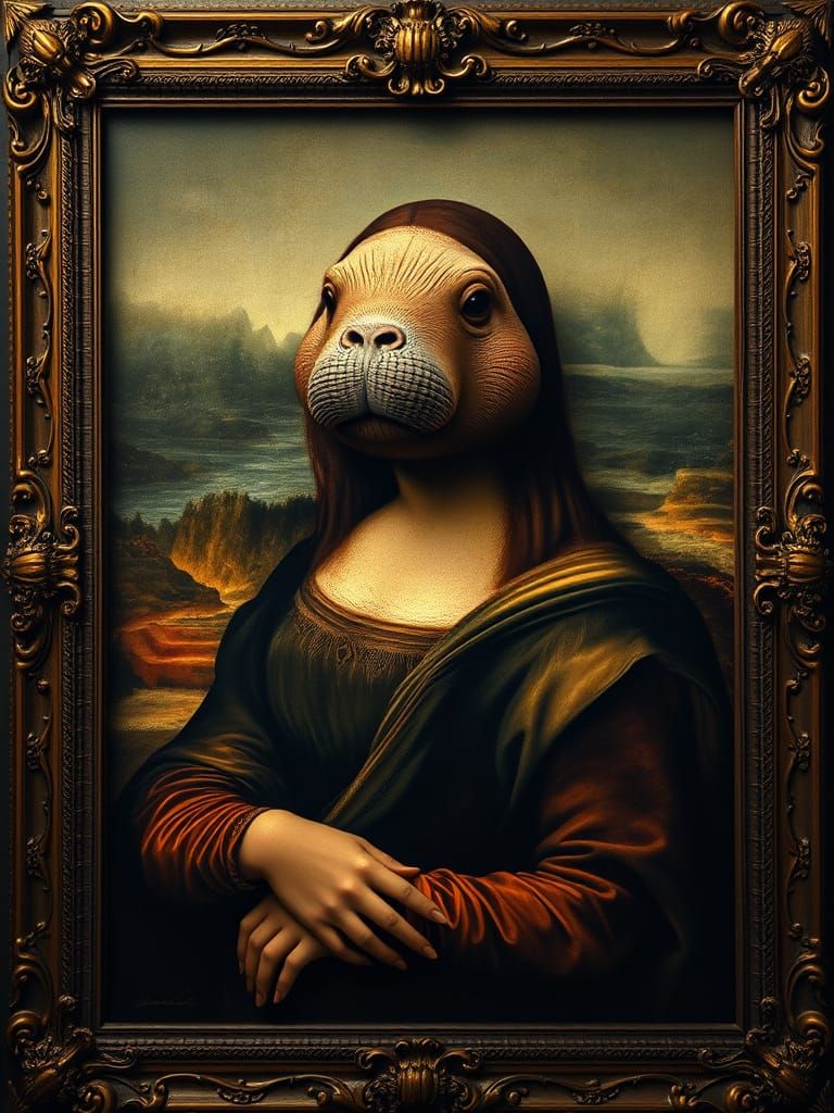 Enigmatic Renaissance Walrus Sits in Gilded Frame