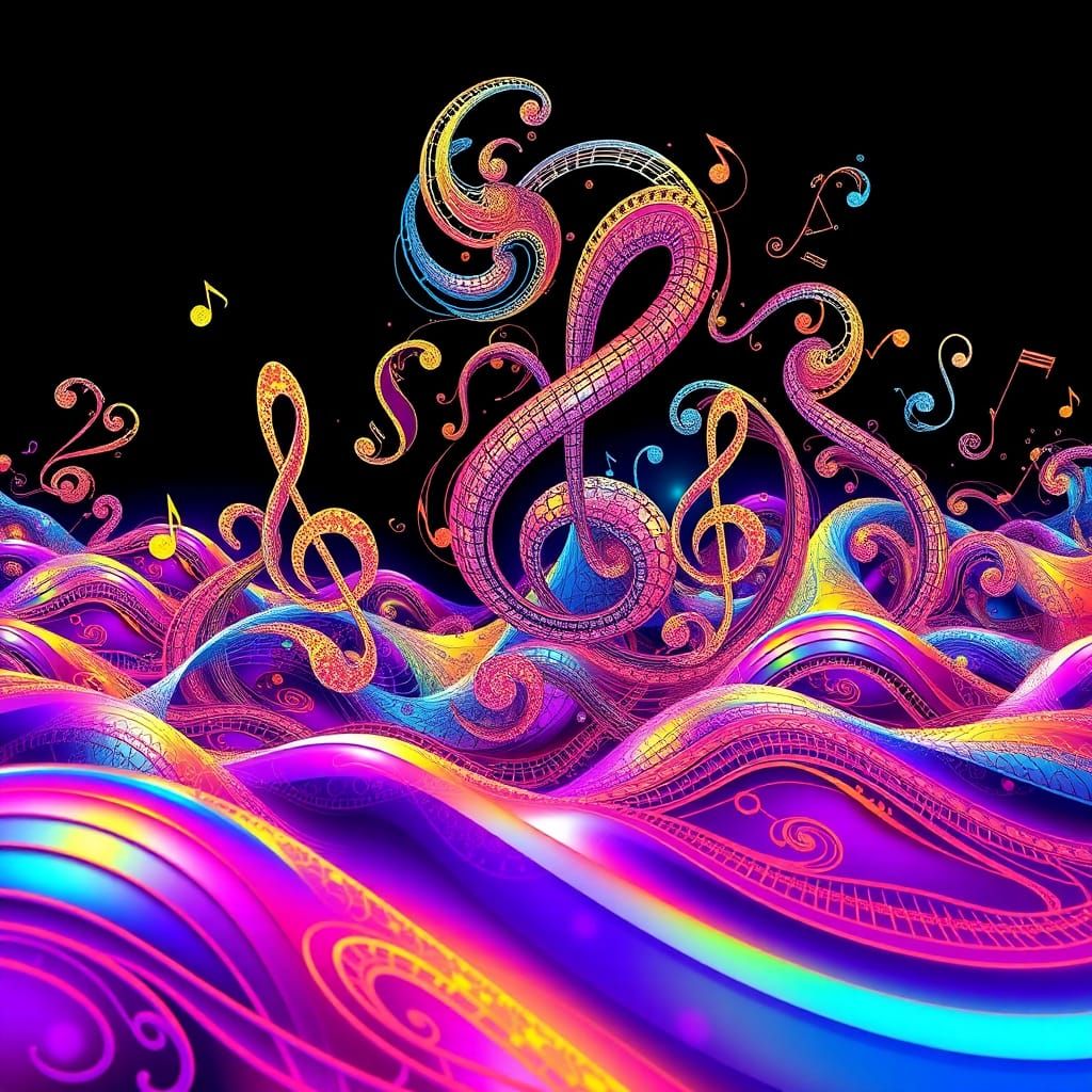 Abstract Music Fractals in Iridescent 3D Waves