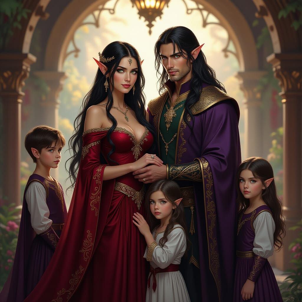 Elvish Family Portrait in Luminous Fantasy Art Style