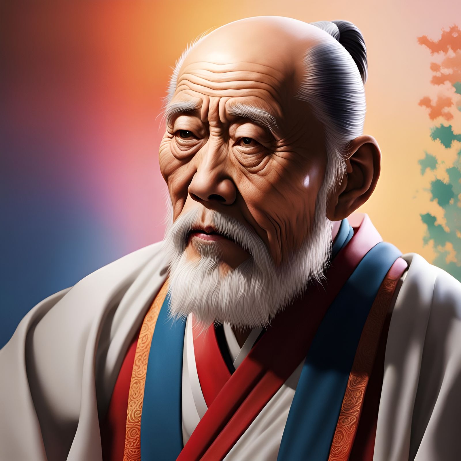 Hyperrealistic Portrait of Ueshiba Morihei as Splash Art