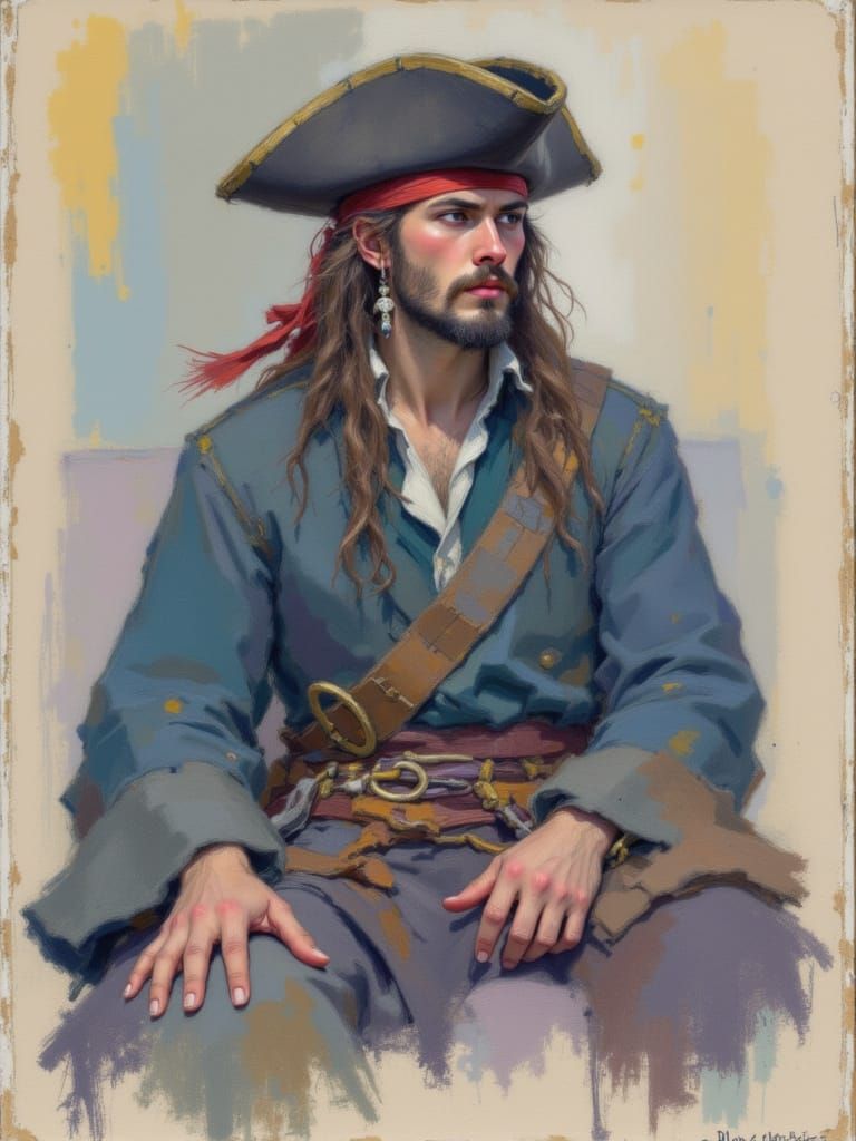 Blackbeard the Pirate in Soft Pastel Style