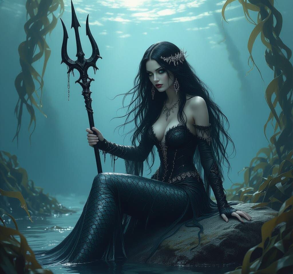 Gothic Mermaid in Dark Kelp Forest