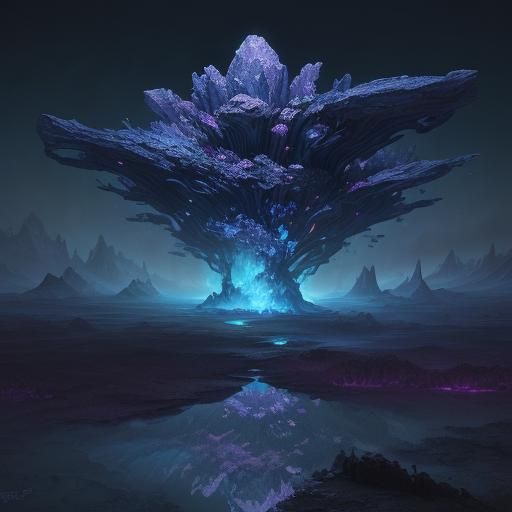 Glowing Crystal Formation in a Fantasy Landscape