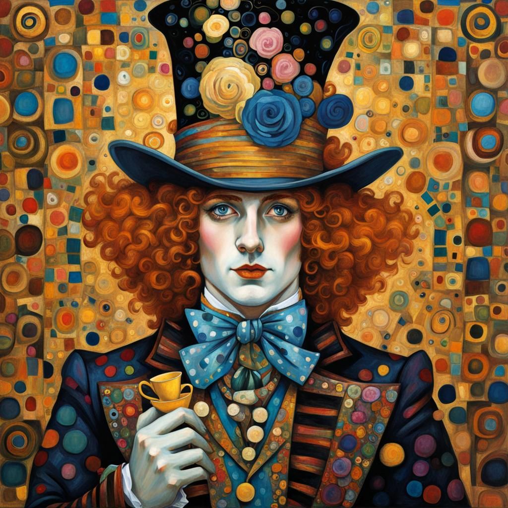 Mad Hatter Portrait in Gustav Klimt Style