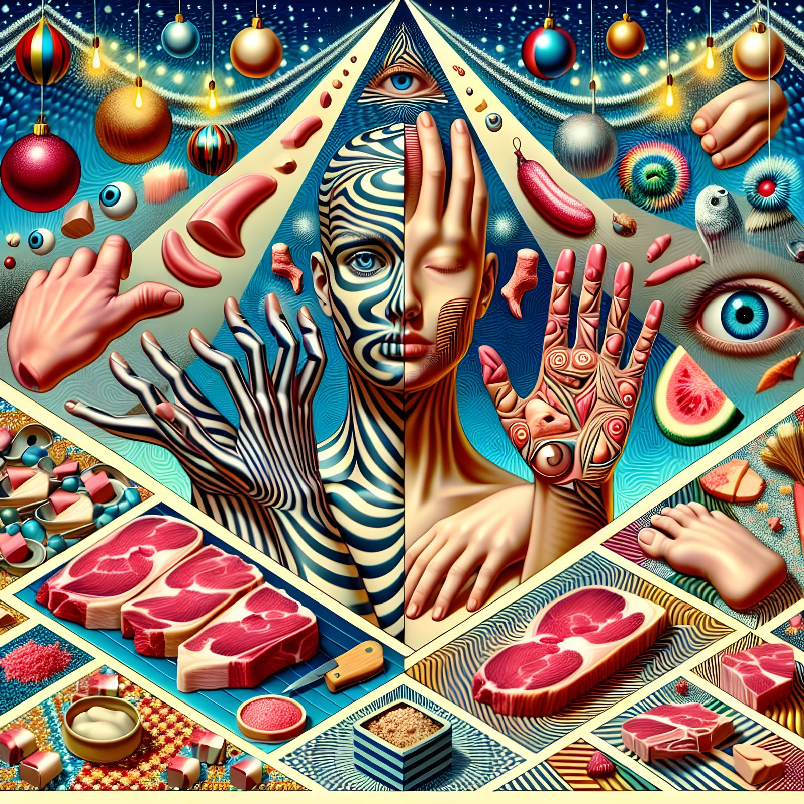 Symmetrical Surrealism Collage with Optical Illusions