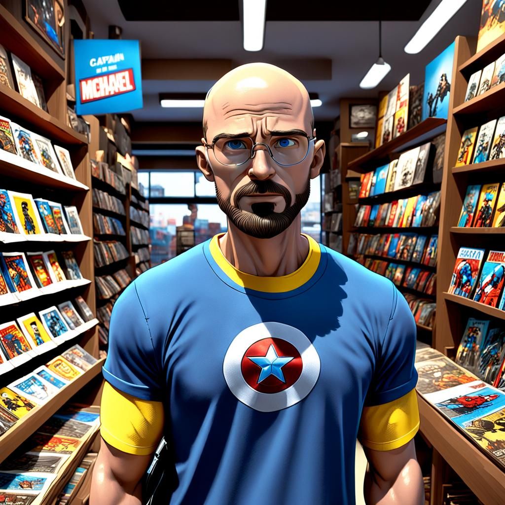Man in Comic Book Shop as Pixar 3D Art