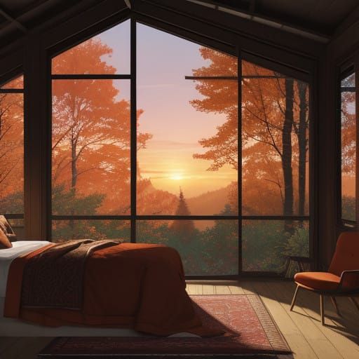 Autumnal Bedroom Sanctuary Amidst Vibrant Forest Dreamscape
