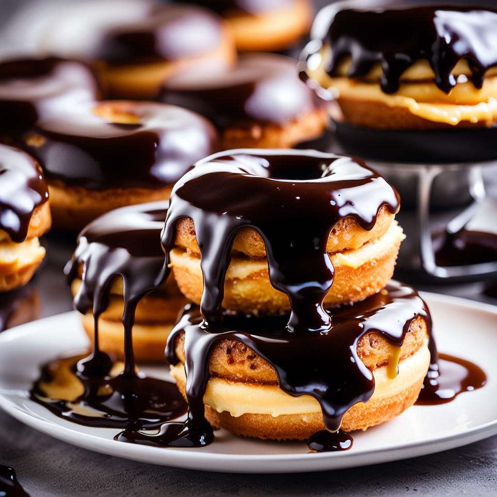 Macro Photo of Stacked Boston Cream Doughnuts