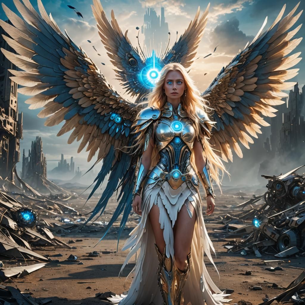 Futuristic Angel with Cybernetic Eyes, Trending on Artstatio...