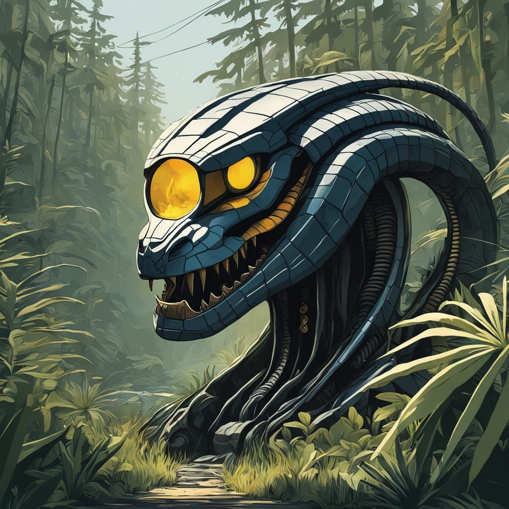 Majestic Cobra Head Emerges from Intricate Gear Jungle Lands...