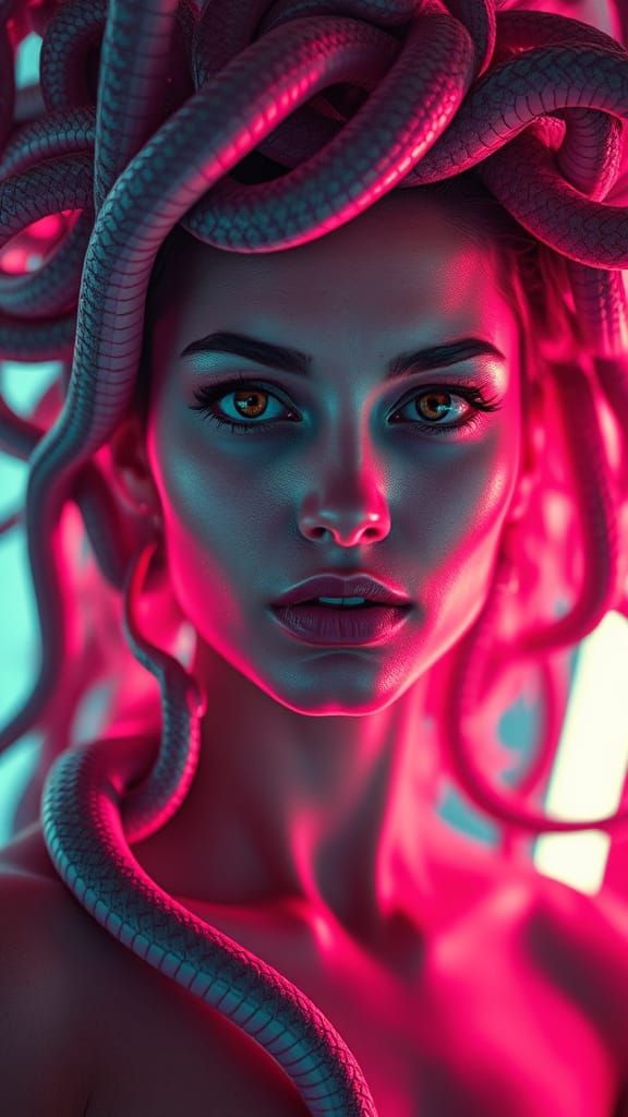 Electronic Medusa Portrait in Photorealistic Style