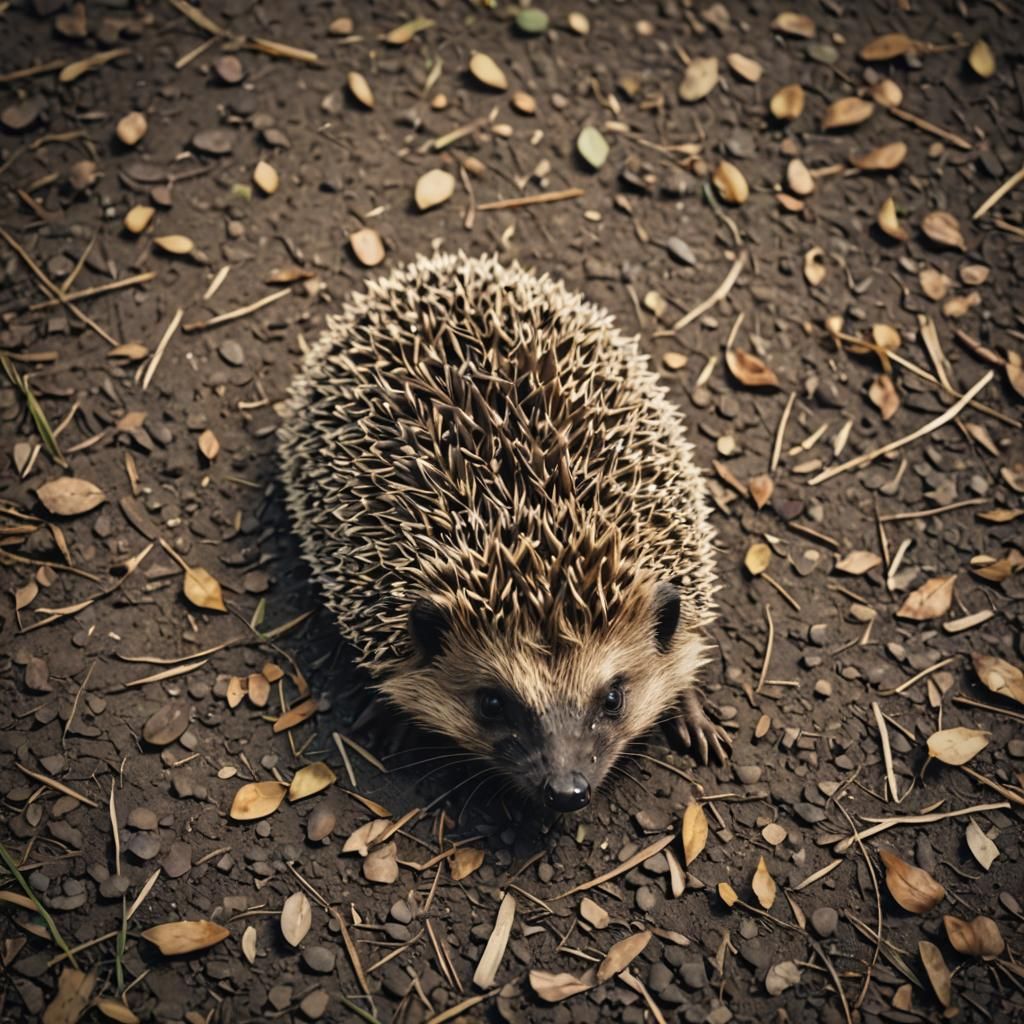 Hedgehog in Cinematic Still with Film Grain