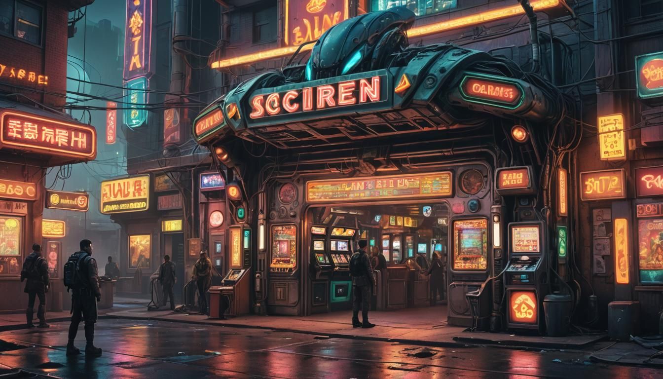 Dystopian Sci-Fi Alien Gambling District Entrance