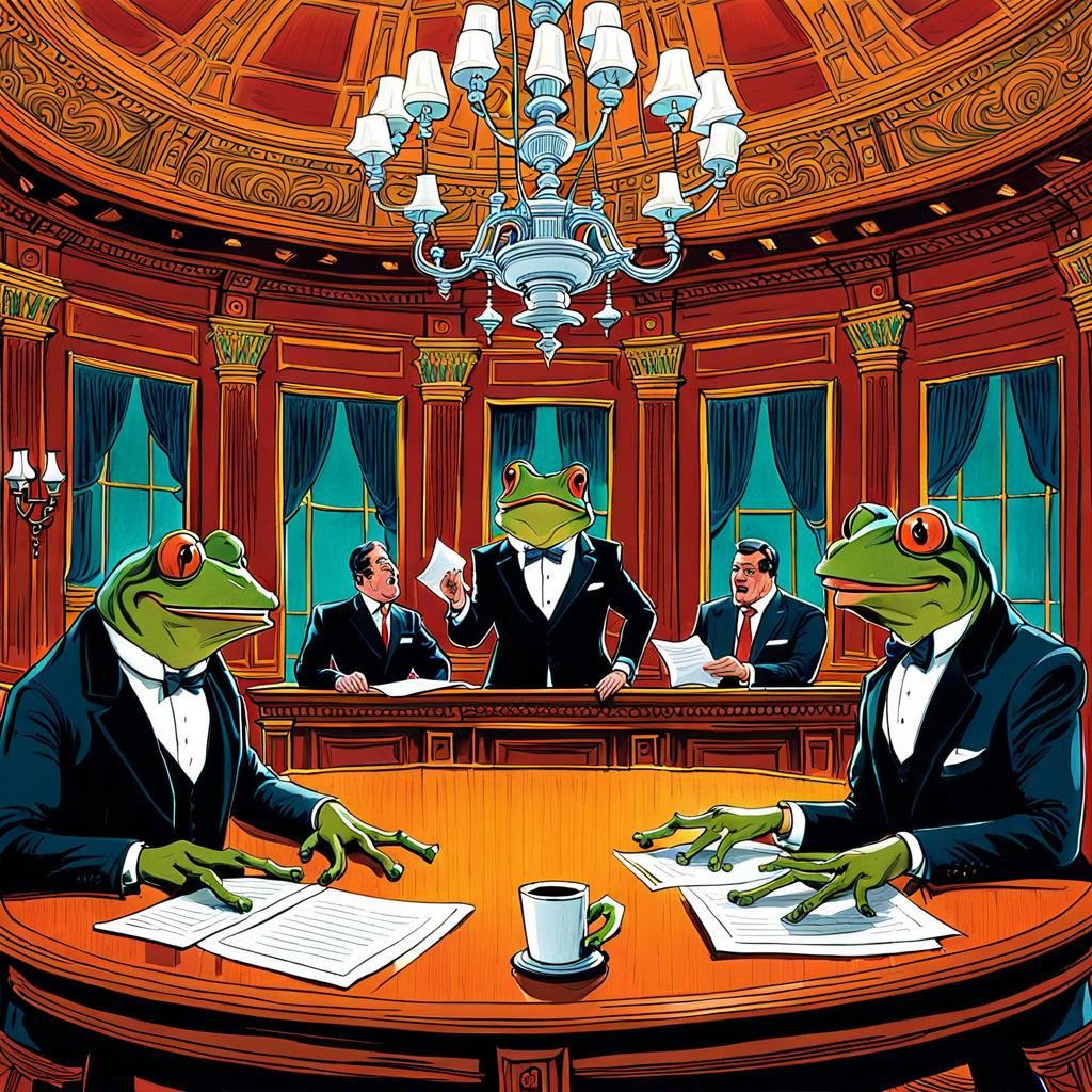 Frog Politicians Caricature in Grand Government Room