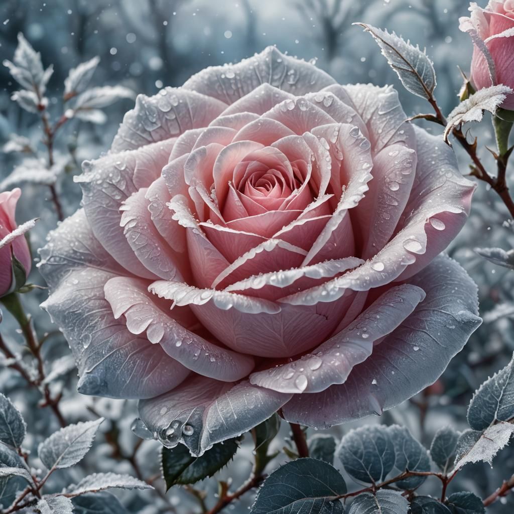 Icy Pink Rose in Winter Wonderland