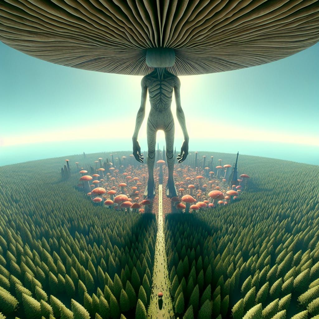 Giant Mushroom Man in Enchanted Forest