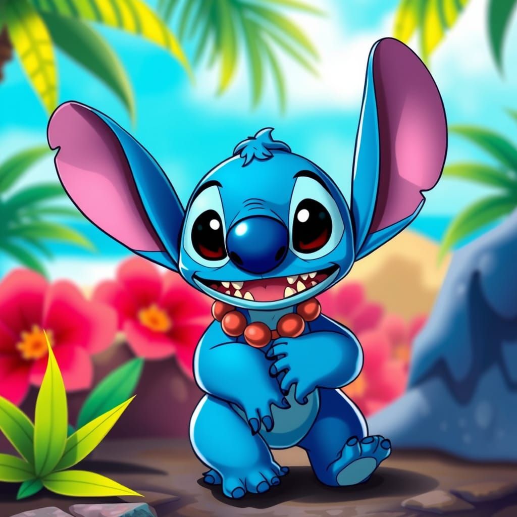 Mischief in Paradise: A Playful Stitch in Vibrant Hawaiian S...