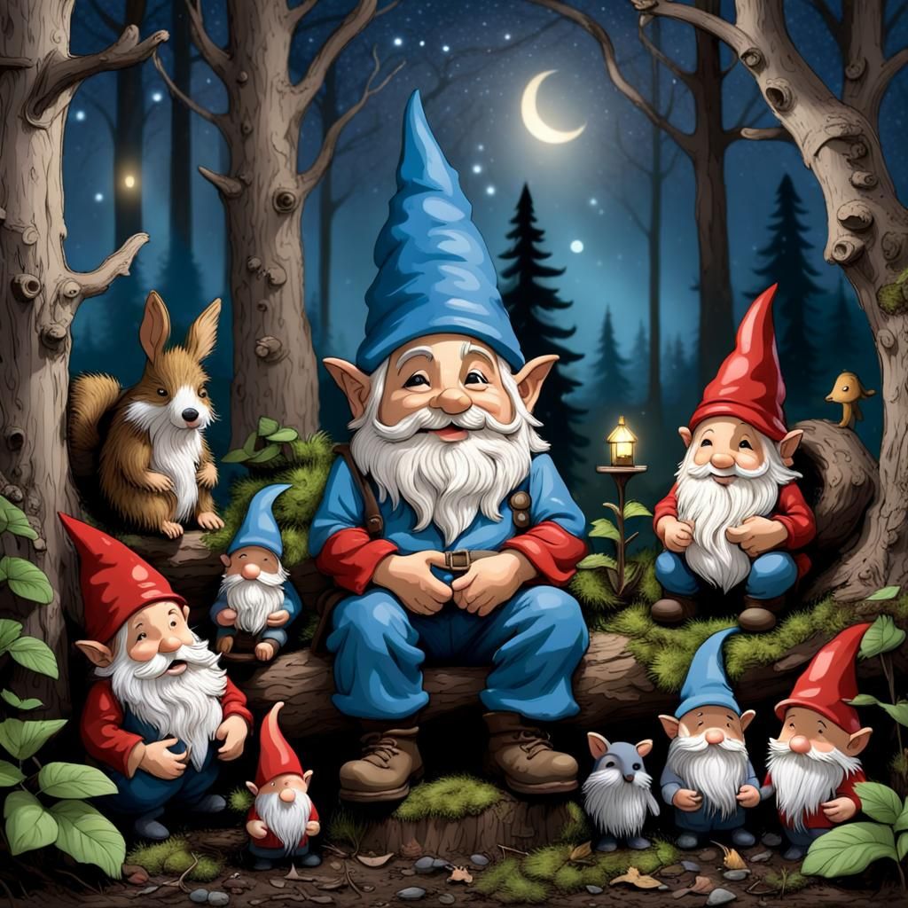 Gnome Enjoys a Peaceful Night with Woodland Friends