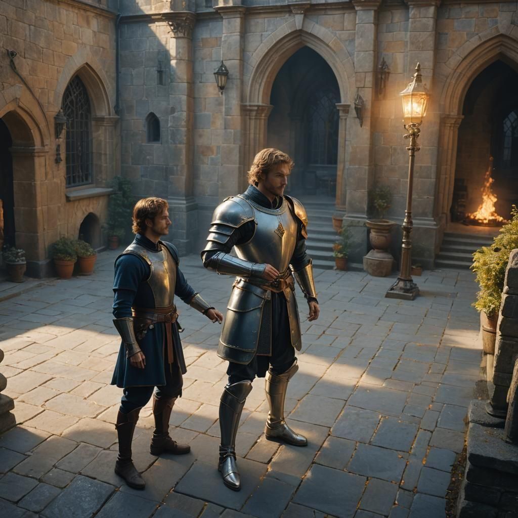 Knight Training in Castle Courtyard: Fantasy Concept Art