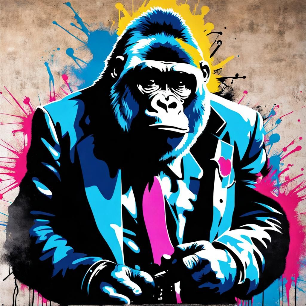 Stylized Gorilla Secret Agent in Street Art Style