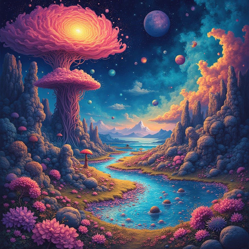 Dreamlike Fairytale in Vibrant Holographic Illustration