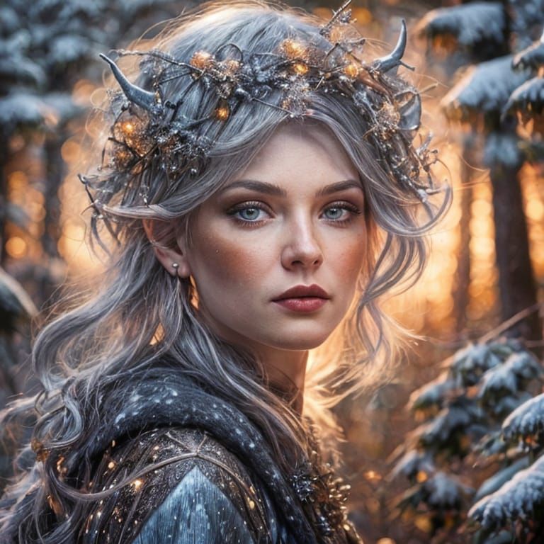 Snow Fairy in Winter Forest, Digital Art