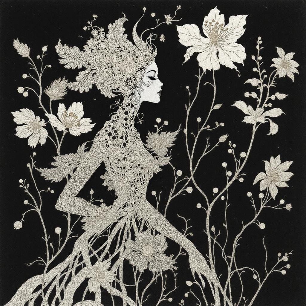 Metallic Botanical Art Nouveau Fusion