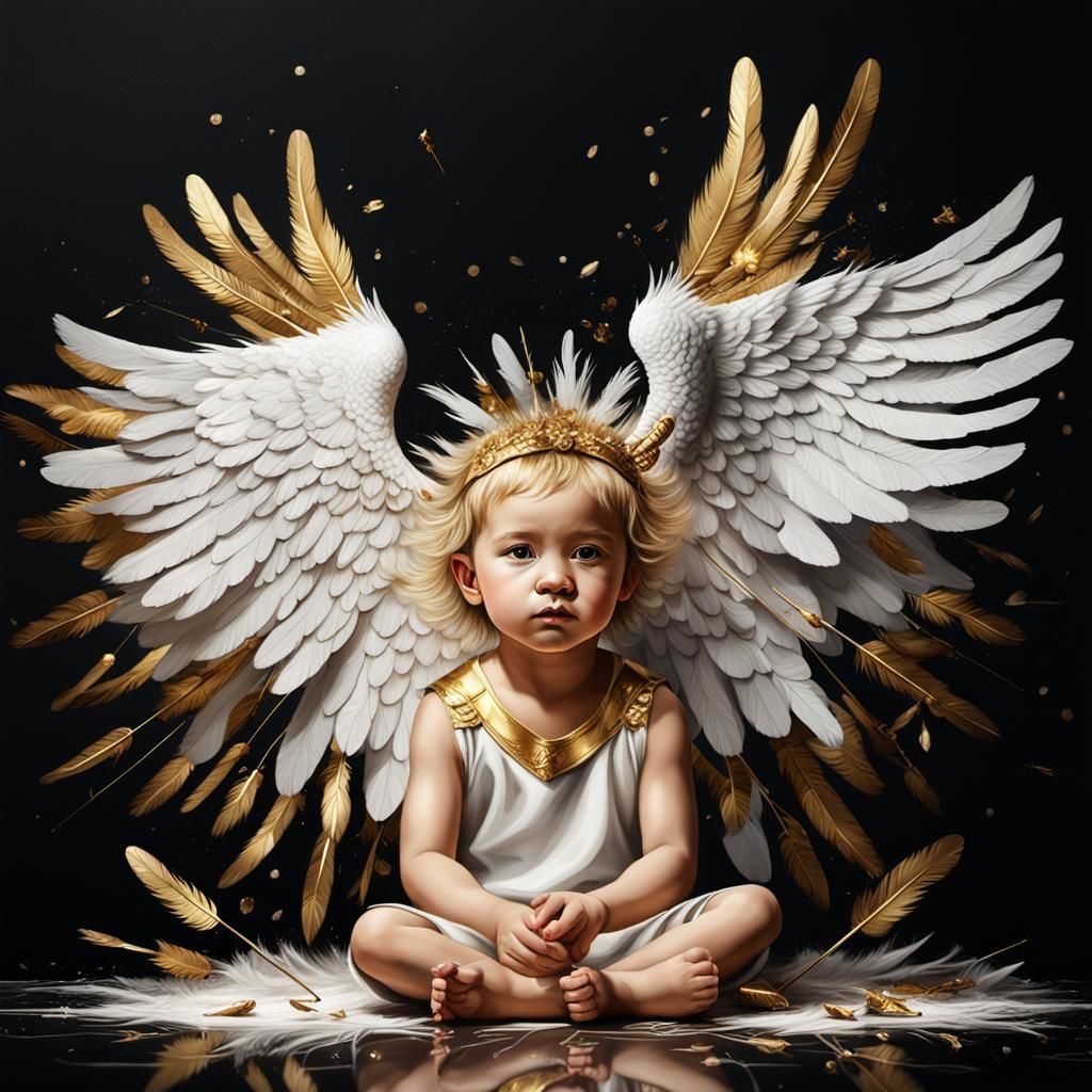 Eros Child Portrait in Contemporary Studio, Digital Art