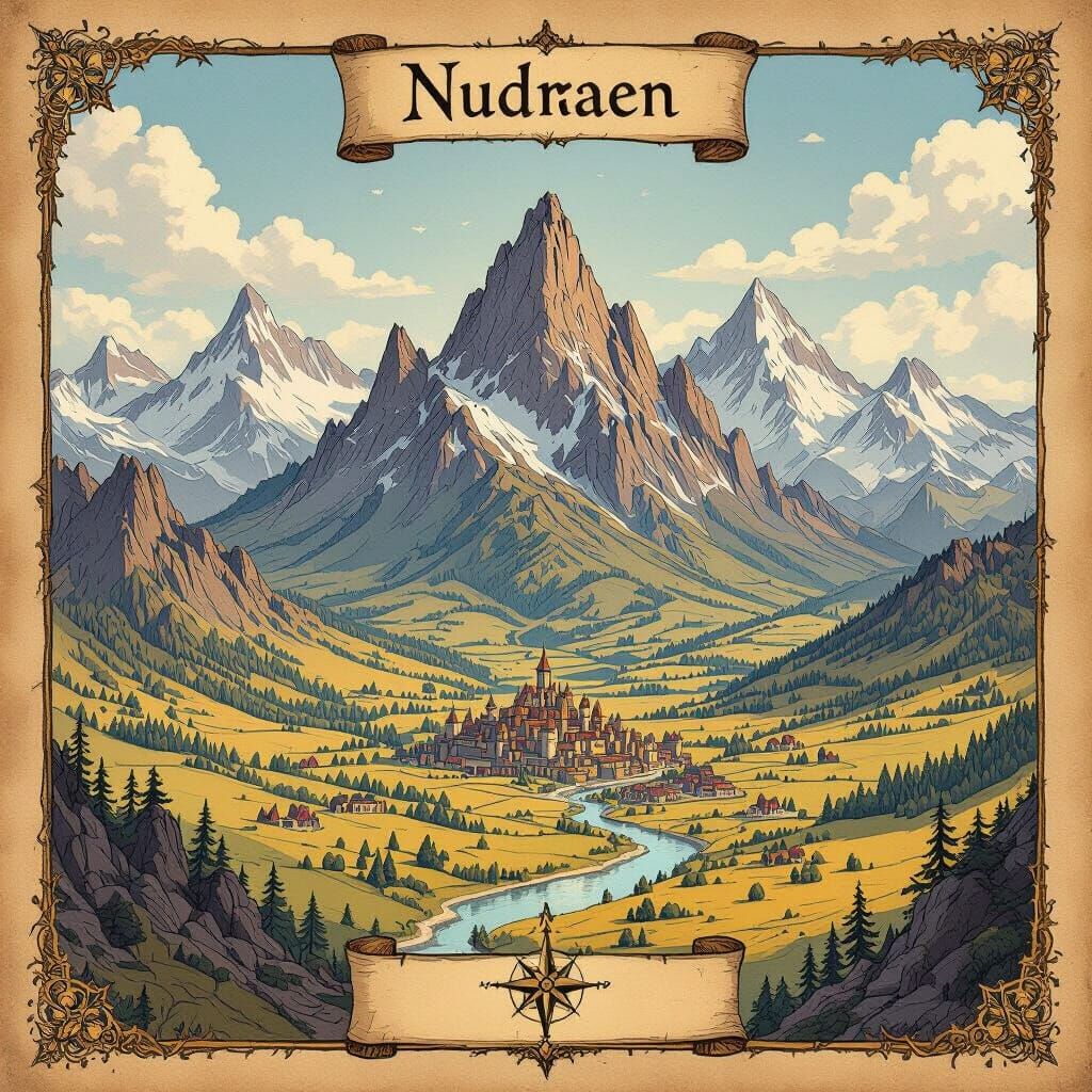 Fantasy Kingdom Map in Medieval Illustration Style