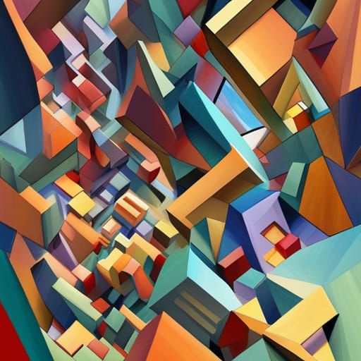 PERSPECTIVE CUBES cubist painting, Neo-Cubism, layered overlapping geometry, art deco painting, Dribbble, geometric fauv...