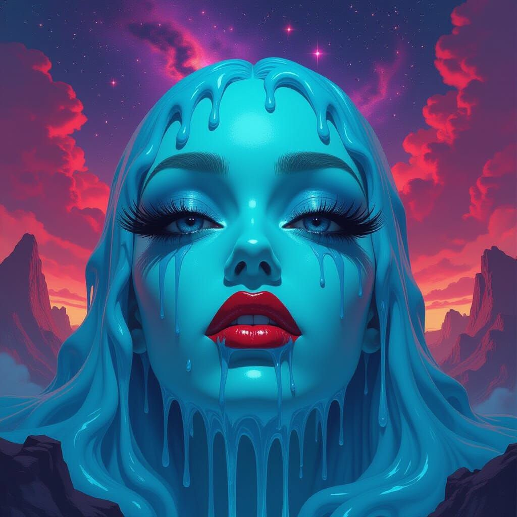 Surreal Eye Mountain Under Cosmic Sky