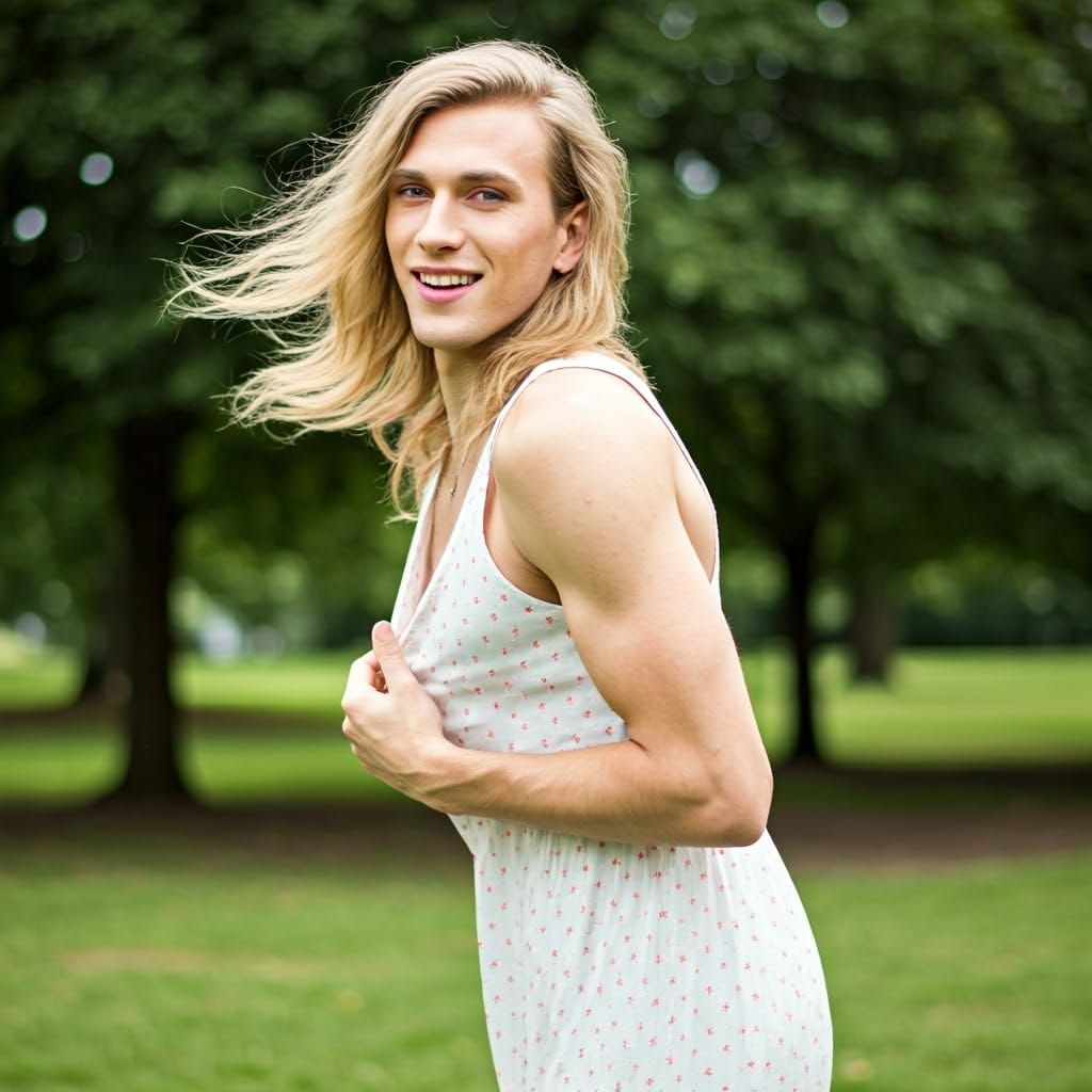 Surreal Gentleman's Whimsical Struggle in a Delicate Garden....