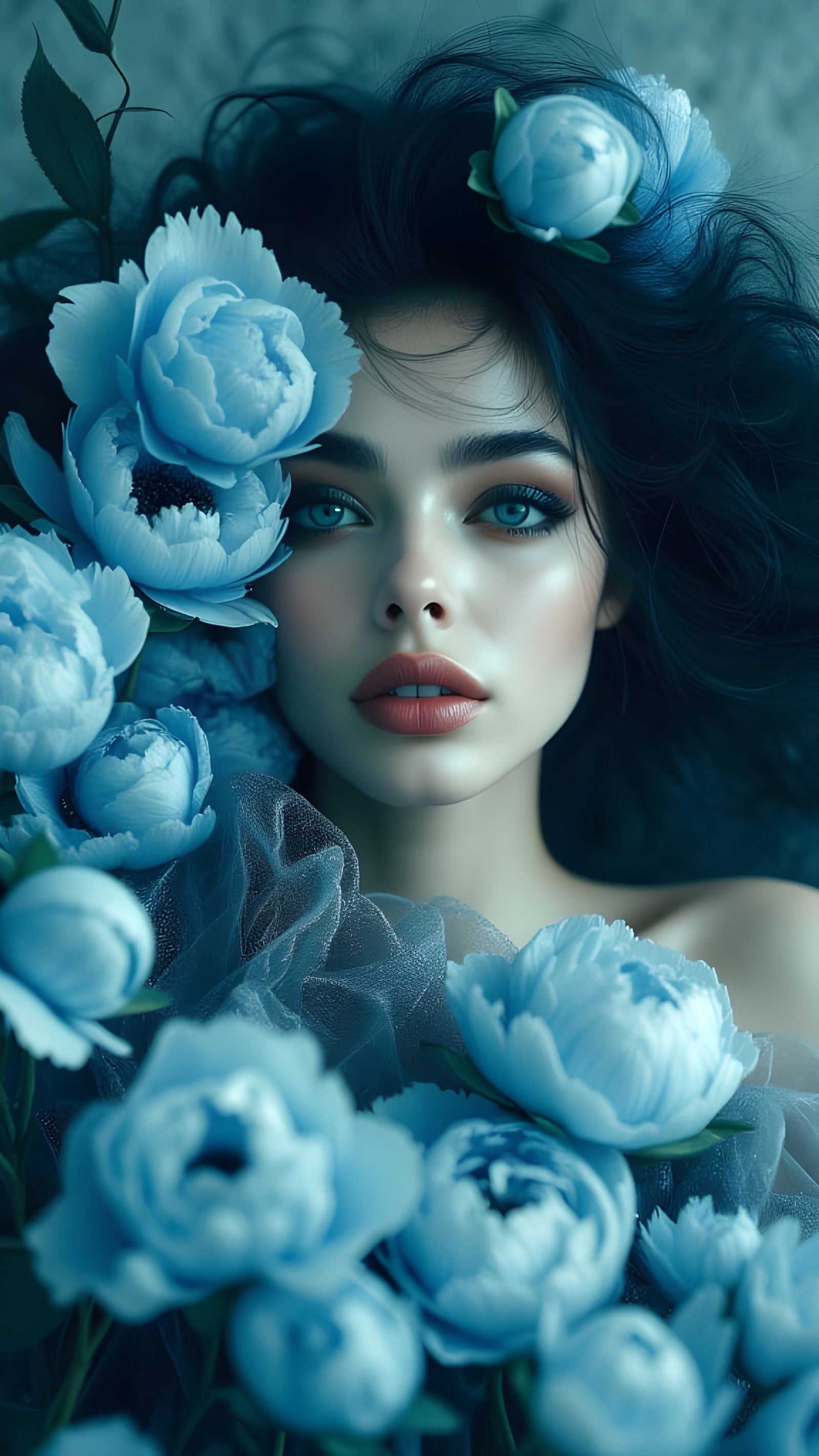 Woman in Blue Peonies: Pinhole Photography