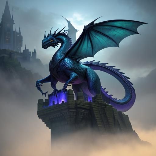 Majestic Dragon Protecting Castle in Fantasy Art