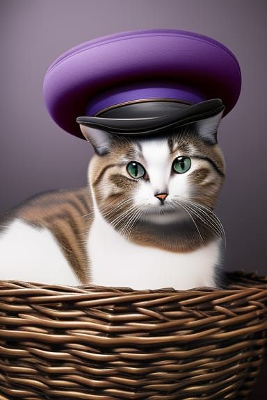 Sweet tabby cat in a basket.