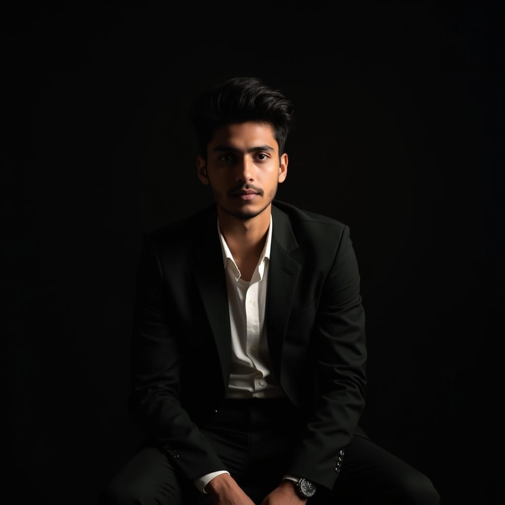Dramatic Portrait of Young Man in Dark Studio