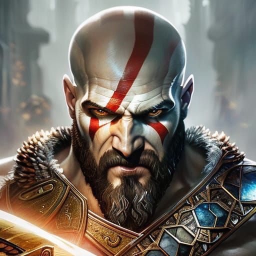 Kratos Portrait in Pixar Style, 3D Render