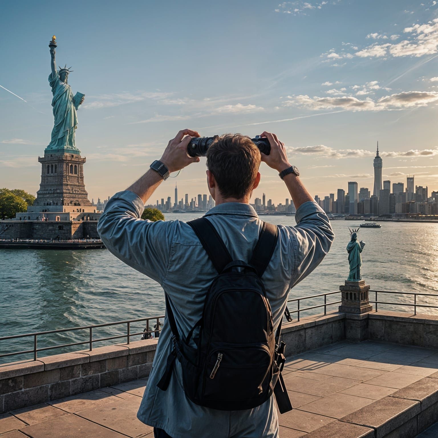 Photographer at the Statue of Liberty in 8k